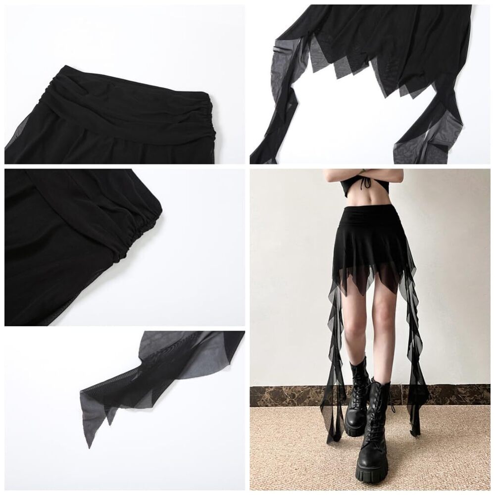 7831 Gothic Grunge Mini Skirt Goth Fashion Slim Fit Knee Length High - Picture 5 of 6